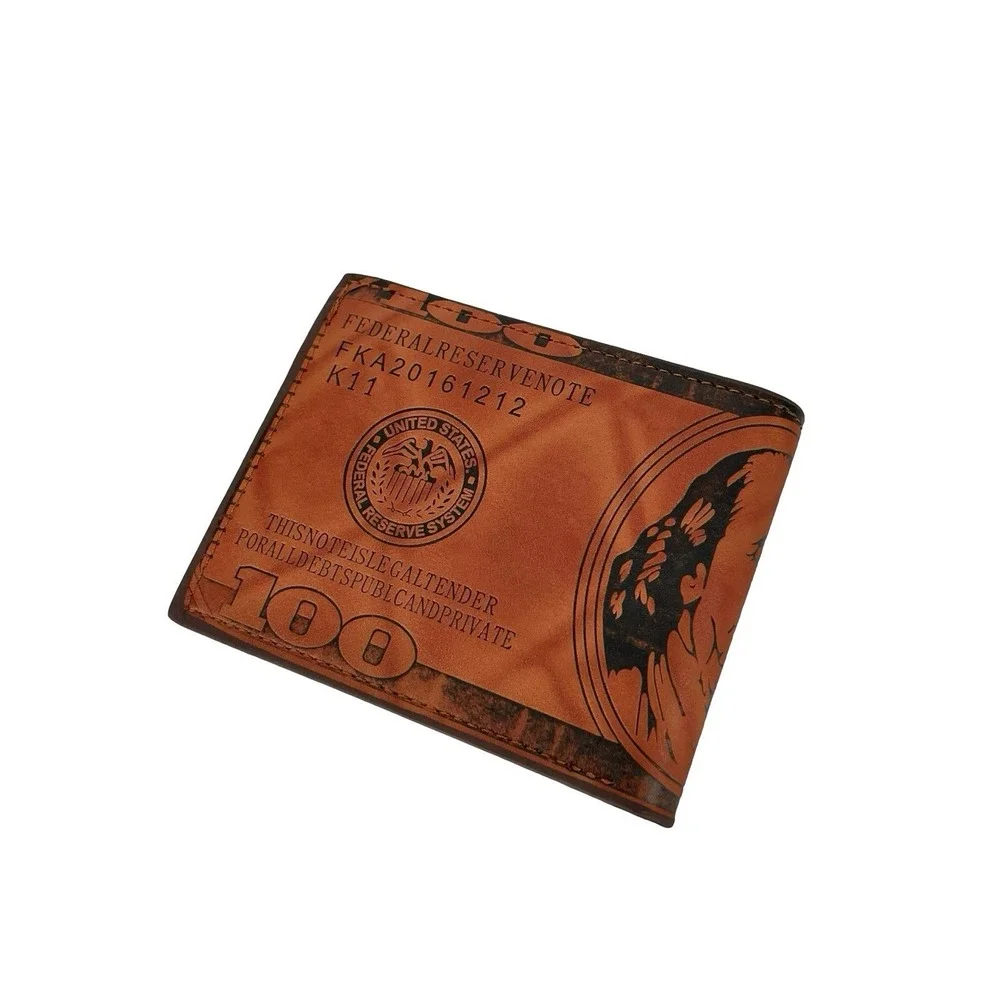 Men's Brown Bifold Wallet Stitched Novelty USA $100 Bill Money Print